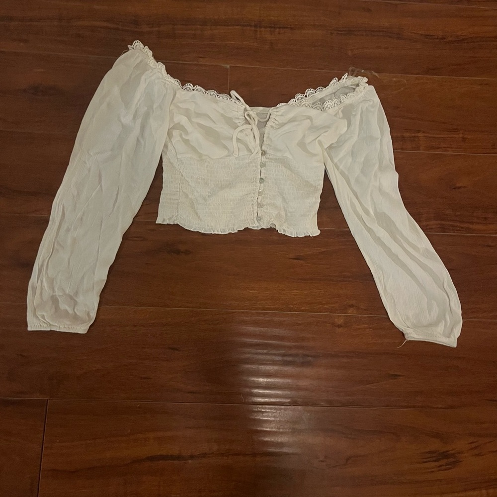 vintage white cropped blouse size medium
